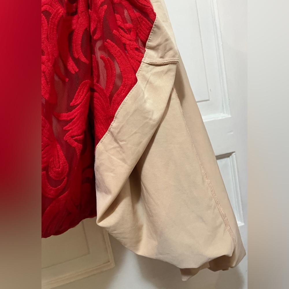 Portia and Scarlett S&N Red Strapless Embroidered Lace Evening Floor Length Gown - Picture 4 of 7